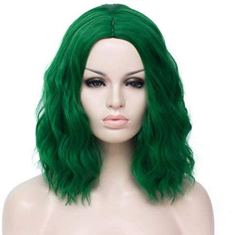 ATAYOU Kurzes Grün Bob Damen Grün Lockige Wellige Halloween Cosplaye Kurze Synthetische Party Perücke