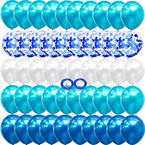JUZNOY 72 Stück Luftballons Grün Blau Rosa Weiß Ballons mit Konfetti für Babyparty Junge Kinder Geburtstag Party Deko (blau)