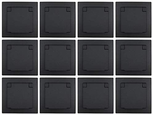 MC POWER - 12er-Pack Schutzkontakt-Steckdosen IP44 | FLAIR | 250V~/16A, UP, Unterputz-Steckose mit Klappdeckel, dunkelgrau anthrazit, matt