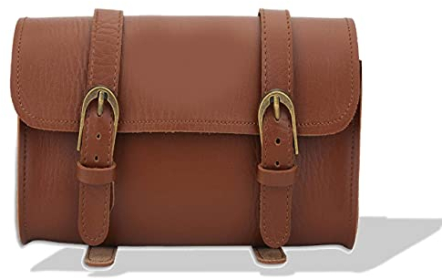 Fahrrad Leder Aufbewahrungstasche, 2 Riemen Schnallenverschluss B-SOUL Retro Style Leder Fahrrad Front Rahmentasche, Fahrradtasche Fahrradzubehör, zur Aufbewahrung von Sonnenbrillen, Handy, Geldbörse,