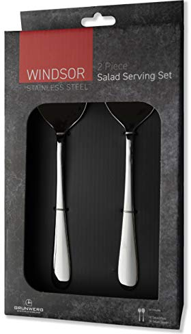 Grunwerg 2BXSLDWDR Windsor Carded Set di 2 Pezzi per Insalata, in Confezione Regalo, Acciaio Inossidabile 18/00, Argento