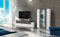 Dmora - Système mural Mirko, ensemble de salon meuble TV, meuble de salon polyvalent, 100% Made in Italy, 280x45h121 cm, blanc brillant et ardoise