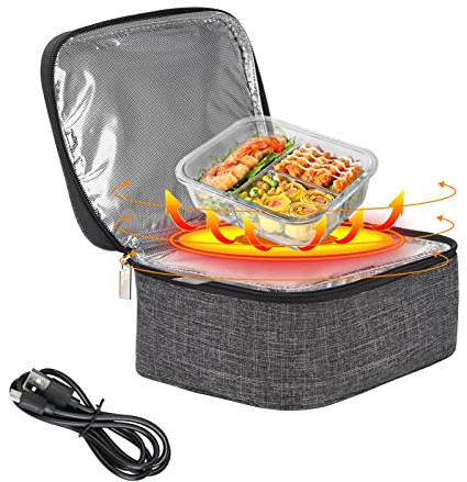 RIABXZ Portable Oven Heating Lunch Box, USB Mini Electric Heated Lunch Box, Personal Lunch Heater Perfect for Office Travel Potlucks Home Kitchen, Grey