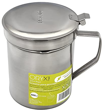 ORYX 5027165 Stainless Steel Grease 1.0 L with Strainer and Lid, Recycling Container Used Oil Fish