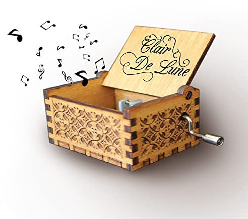 Melodiebox Holzspieluhr mit Handkurbel Clair de Lune Spieluhr Musicbox Hand gekurbelt