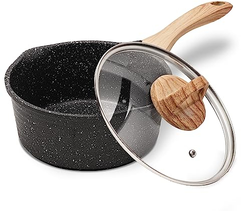 JEETEE Kasserolle 18 cm, 2L Stielkasserolle mit Deckel, klein Kasserolle Stieltopf, Antihaftbeschichtet Milchtopf Milchpfanne, geeignet für Induktions, Elektro und Gas…