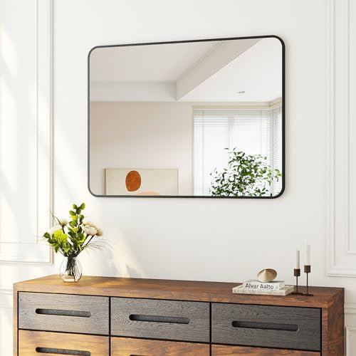 Boromal Badezimmer Spiegel Schwarz 80x60cm Vertikal/Horizontal Dekorative Wandspiegel für Badezimmer, Wohnzimmer, Gäste WC