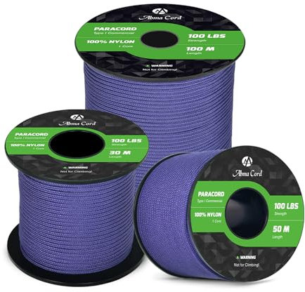 Abma Cord Paracord 2mm 100m 100% Nylon Rope 1 Strand Type I Parachute Cord - Max. 45kg (100lbs) - Purple