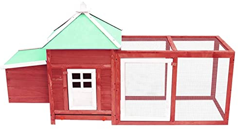 Hühnerstall mit Hühnernest, Mogou Kaninchenstall, Legenester Für Hühner, Hühnerhaus, Rot 190x72x102 cm Tanne Massivholz