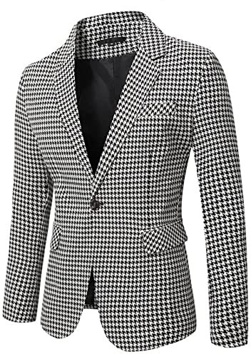 Blazer Pied de Poule pour Homme, Veste de Costume pour Homme, Bureau Travail Formel Coupe Ajustée Vêtements D'extérieur pour Dîner, Bal de Fin D'année,Gray,M
