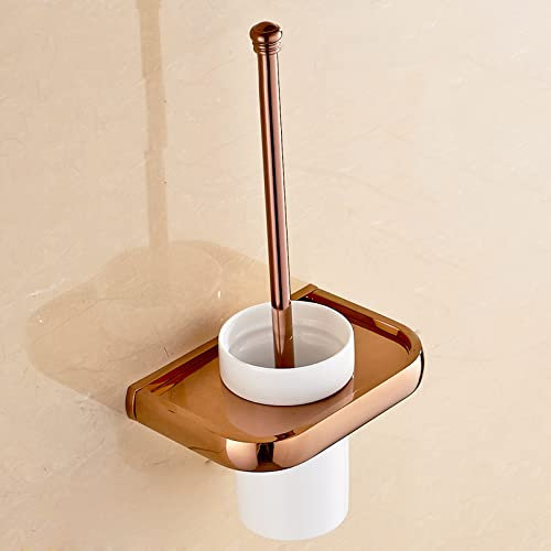 All Copper Gold Plated Antique Toilet Brush Set Gold Toilet Brush Ceramic Cup Toilet Brush Holder Toilet Brush, Rose Gold