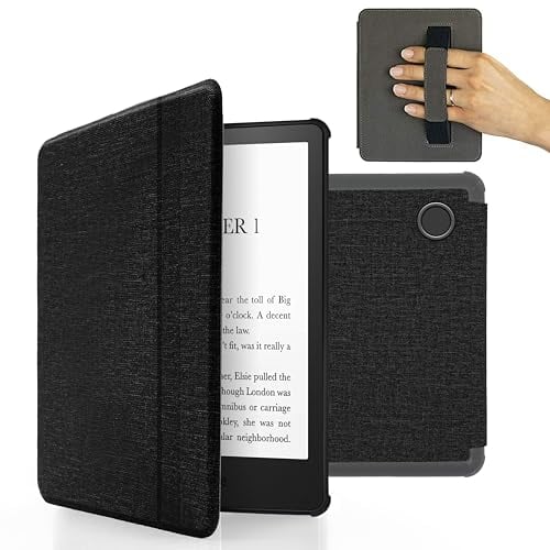MyGadget Housse Compatible avec Tolino Vision 5 | Kobo Libra H2O - Etui Nylon Poignée élastique - Flip Case Tissu - Cover Noir