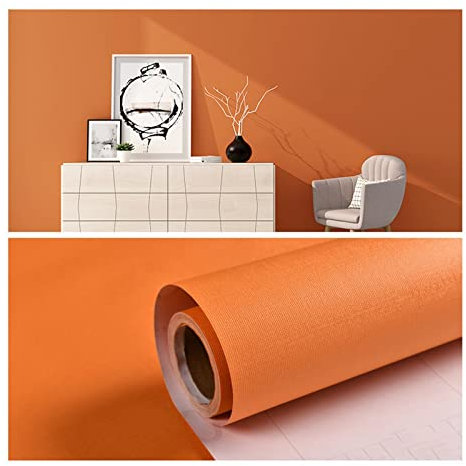Papier Peint Auto-adhésif, Peel and Stick Papier de Contact,Imperméable décoratif de Couleur Unie, Papier Peint Mat, Papier Peint épais du Mur de Fond du Salon et de la Chambre (Color : Orange, Size