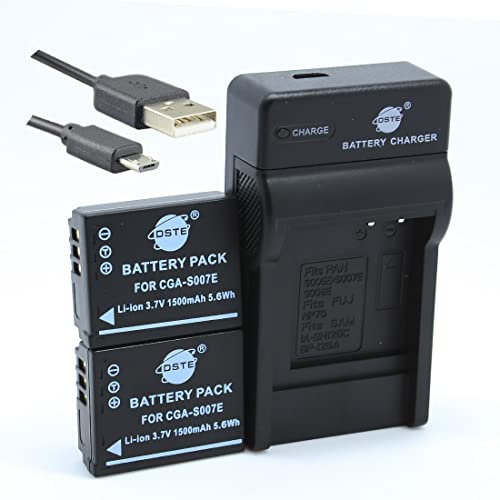 DSTE S007E Camera Battery (2-pack) and Charger Compatible with Panasonic DMC-TZ11, DMC-TZ15, DMC-TZ4, DMC-TZ5, DMC-TZ1