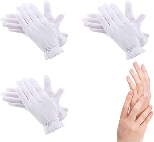 Baumwollhandschuhe Weiß Neurodermitis Arbeitshandschuhe Dünn 3 Paar Schutzhandschuhe Feuchtigkeitsspendende Handschuhe für Trockene Hände, Ekzeme, Schönheit