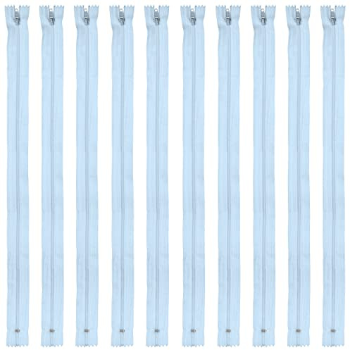 Faden & Nadel Reißverschluss Set: 10 Nylon Reißverschlüsse, nicht teilbar, 40 cm lang, hellblau