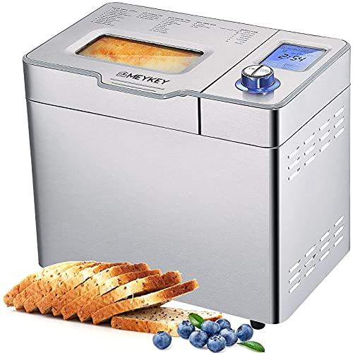 COOCHEER Machine à pain 550 W en acier inoxydable avec 25 programmes de cuisson, 3 moules et 3 degrés de brunissement, argent