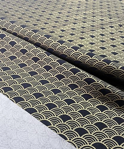 Jukway 1 LfM Baumwollstoff Meterware, 145cm breit, 100% Baumwolle Stoffe zum Nähen Bronzierendes Goldenes Muster, Stoff Meterware Baumwolle Quilten DIY Dekoration (Marineblau- Fischschuppenmuster)