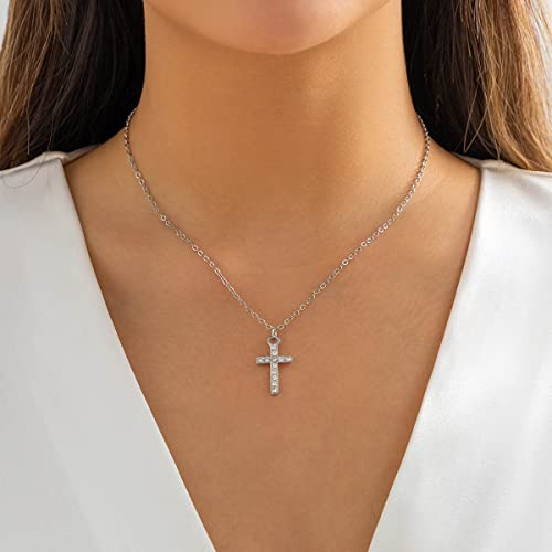 Clataly Kreuz Halskette für Frauen Einfache Winzige Kreuz Anhänger Halsketten Schmuck Geschenke für Frauen Mädchen (Silber)
