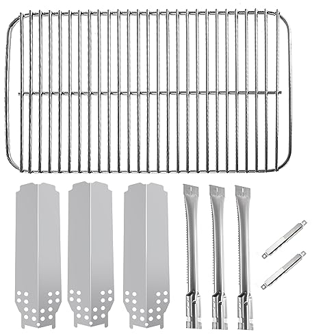 BQMAX Edelstahl Ersatzteile für Charbroil Classic 360 3-Brenner 463742418, 463773717, G320-0200-W1, G215-0203-W1 Grillbrenner, Heizplatte, Grillrost und verstellbares Tragerohr