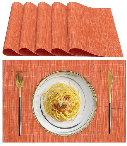 Lumaca Lot de 6 Sets de Table Lavables,Set de Table(70% PVC, 30% Polyester), Résistants à la Chaleur, Antidérapants, pour Table de Cuisine et Restaurants,Orange