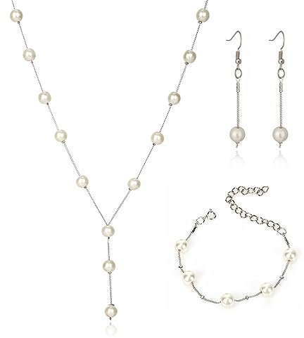 Nachahmung Perlen Halskette Necklace Armbänder Bracelet Ohrringe Schmuck Sets Damen Frauen Wedding Hochzeit Party Geschenke