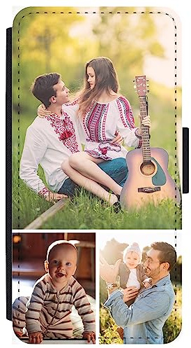 Unique Gifts House Ltd Personalised Phone Case Compatible with iPhone XR Custom Leather Flip Wallet Case Any Photo Printed Three Pics Anti Drop Personalised Case