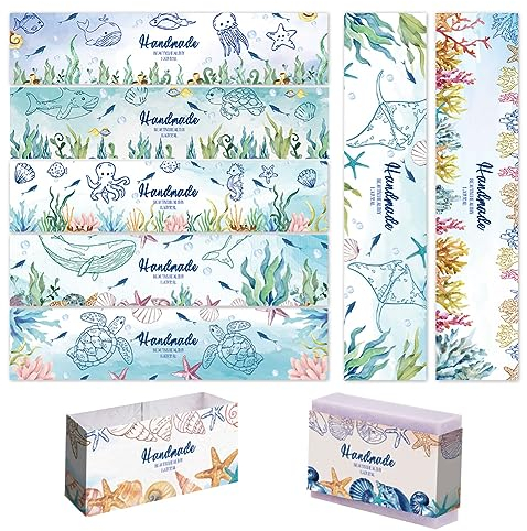 PH PandaHall 90 Stück Ozean Seife Wrappers 9 Styles Seife Verpackungspapier Seifenwickelpapier-Band Vertikaler Seifenpapier-Anhänger Seifenhüllen Abdeckungen für hausgemachte Seife Verpackung, 21cm