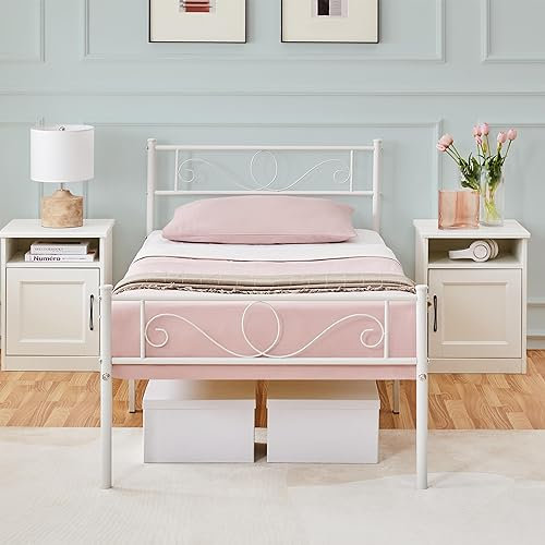 Yaheetech Cama Hierro para colchón de 90 x 200 cm Cama Metálica Cama Individual Industrial Estructura Metal Blanco