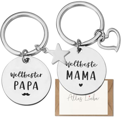 GEBETTER 2 pcs Schlüsselanhänger Beste Mama Bester Papa der Welt Geschenke Geburtstagsgeschenk Weihnachtsgeschenke Muttertagsgeschenk für Muttertag Vatertag Geburtstag Weihnachten