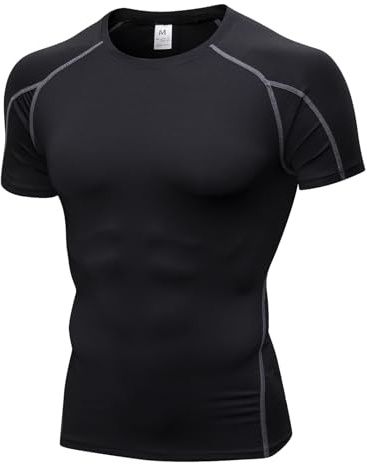 Yishengwan Compression Shirt Men Short Sleeve Running Tops | Crew Neck, Quick Dry Base Layer Shirts, for Sports Fitness Workout Cycling Training Gym