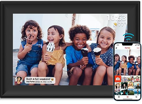 Marco de fotos digital, WiFi de 10,1 pulgadas, rotación automática, memoria integrada de 32 GB, pantalla táctil de 1280 x 800, comparte momentos al instante a través de la aplicación Frameo