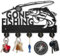 MAYJOYDIY Porte Clés Mural en Bois Gone Fishing en forme de poisson 30 x 20 cm avc 5 crochets en alliage pour entrée, porte d'entrée, cuisine, cadeau pour amateur de pêche