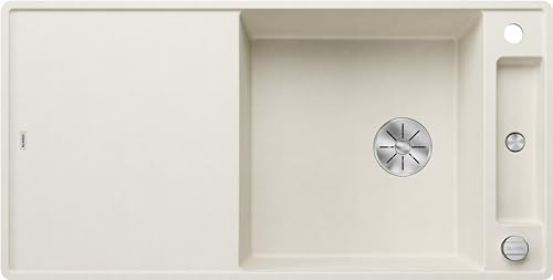BLANCO AXIA III XL 6 S-F | Granitspüle aus SILGRANIT softweiß | mit | [99x50x20,2 cm] | für 60 cm breite Unterschränke | mit Holzschneidbrett | Reinigungsfreundlich | Einbauart: Flächenbündig