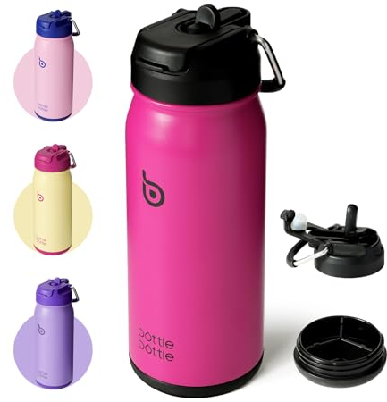 BOTTLE BOTTLE Stainless Steel Kids Water Bottle 16oz(470ml) Insulated Sports Water Bottle with Straw and Pills Holder for Gifts and School(Viva Magenta)