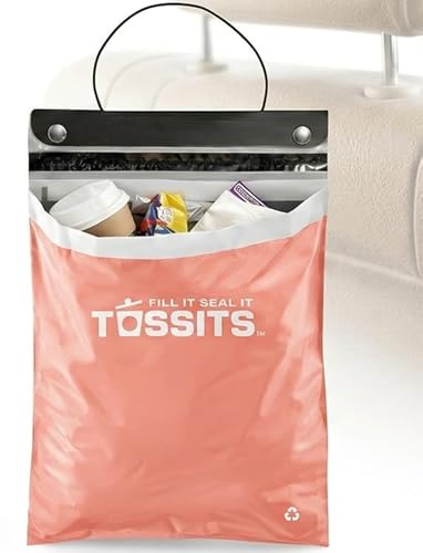 Tossits Disposable Car Trash Bag Hanging (Pink, Set of 7) - Leak-Proof, Smell-Proof Automobile Trash Container, Eco-Friendly, Thick, Large 12x15 Car Trash Bin with Sturdy Header Board