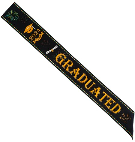 GraduationMall Class of 2024 Schärpe Abschluss Stola mit Feuerwerk I Graduated für Abschlussfeier Schwarz