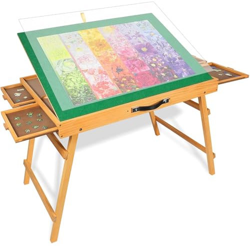 ALL4JIG Puzzle-Tisch mit Beinen für 1500 Teile, festeres verstellbares Puzzlebrett mit 4 Schubladen und Abdeckung, Geburtstagsgeschenk für Mutter, 63,5 x 86,4 cm, tragbarer Holz-Puzzle-Tisch mit