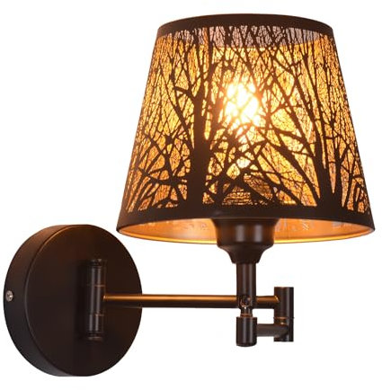 AIRTWESD Baumform Nachttischlampen Wandleuchte mit Schwenkarm E27 Wandlampen mit Gelenkarm Innenbeleuchtung Schwarz Metall Wandbeleuchtung (No Bulb)
