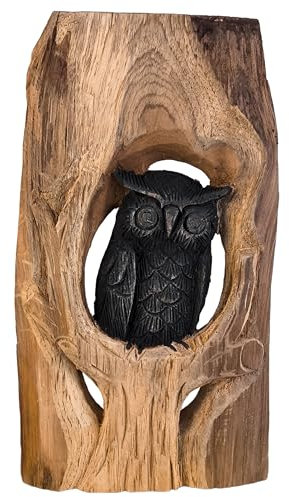 ART-CRAFT Handgeschnitzte Holz-Eule mit detailliertem Federkleid 5cm hoch