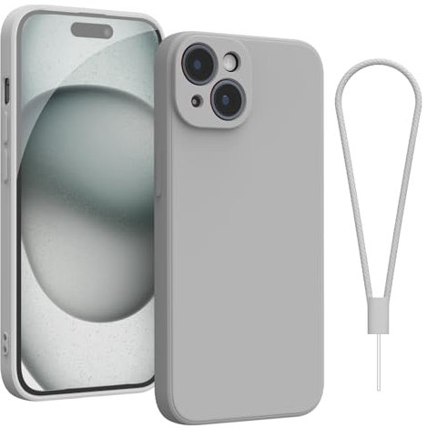 Andwing For iPhone 15 Case,Silicone Case Soft Ultra For iPhone 15 Phone Case Slim Protective Shockproof Cover Scratch-Resistant Microfiber Lining, 6.1 Titanium Gray