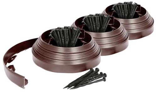 Harbour Housewares 3X Flexible Rasen- und Wegkanten aus Kunststoff mit 40 Heringe - 30m x 4cm - Braun - Garten Gras Blume Pflanze Bett Stein Grenze Rand Rollen