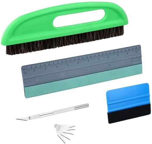 QWORK® Kit Pose Papier Peint 5 pièces - Brosses, Raclette Film 29CM, Petit Grattoir, Scalpel et Lames - Pour Papier Peint, Carreaux Vinyle, Film Teinté