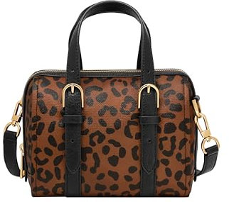 Fossil Damen Carlie Satchel Handbag Mini-Umhängetasche, schwarz/leopardendesign
