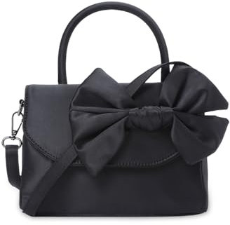 VERO MODA Satin-Tasche mit aufgesetzter Schleife auf der Klappe, abnehmbarer Schultergurt., Schwarz , Einheitsgröße