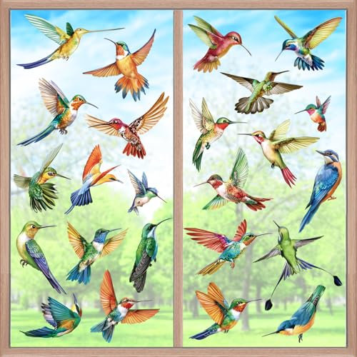 decalmile 25 Stücke Fensteraufkleber Vögel Kolibri Fenster Abziehbilder Vögel Frühling Anti-Kollision Fensterfolie Glas Fensterdeko Aufkleber