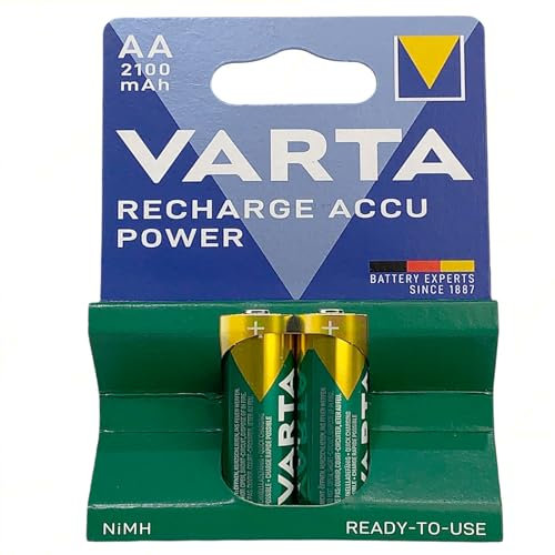 Batterie Ricaricabili Recharge Accu Power AA 2100 mAh | 1 Confezione da 2 Pezzi | Per Fotocamere, Console, Giocattoli e Dispositivi Elettronici