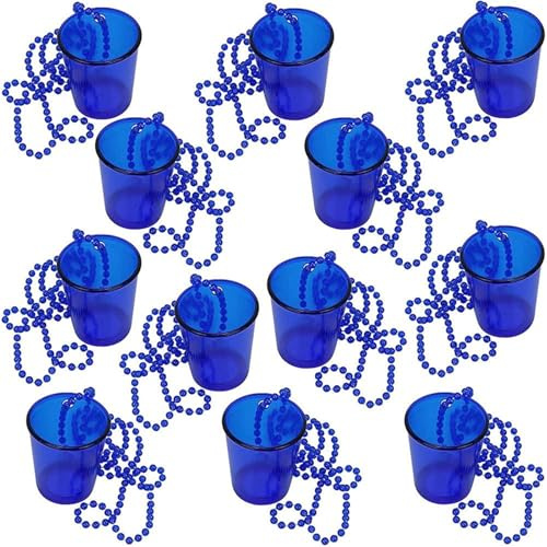 12 Stück Schnapsgläser Plastik Shotgläser zum Umhängen Schnapsbecher, Team Braut Schnapsglaskette, Perlen Schnap Glas Halskette für JGA, Party, Schnapskrug, Pinnchen Hochzeitsfeiern (Dunkelblau)