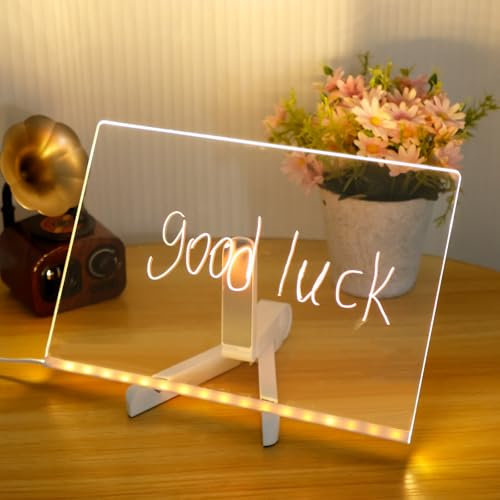 LED Notiztafel mit Ständer USB 20×20×3CM LED Note Board with Colors 12 Farben 2 Wischen Transparente Notiztafel mit Farben als Kreatives Geschenk für Ihre Familie Kinder Freunde