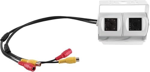 RCA Car Dual-Lens White Reversing Camera with Adjustable Angle Lenses for RV, Truck, Bus - IP68 Rated Metal Anti-Vibration CCD Display
